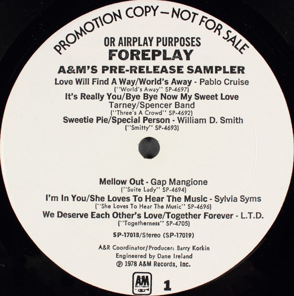 Various : Foreplay: A&M's Pre-Release Sampler  #7 (1978) (LP, Promo, Smplr)