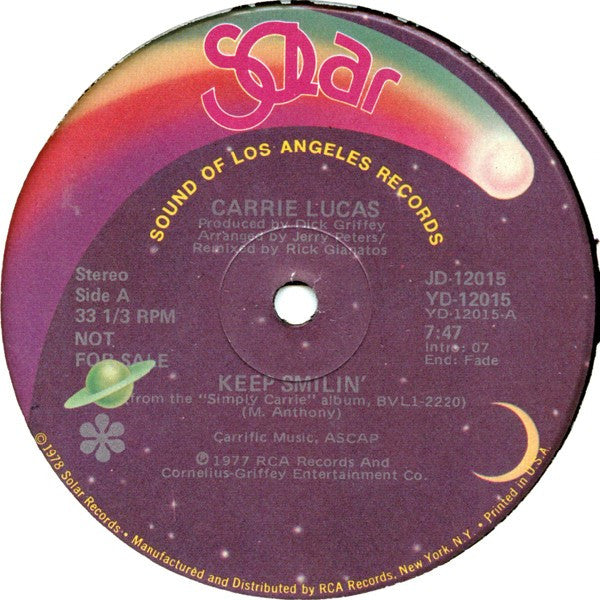 Carrie Lucas : Keep Smilin'  (12", Promo)