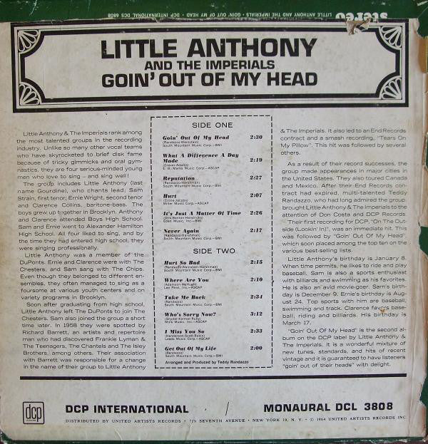 Little Anthony & The Imperials : Goin' Out Of My Head (LP, Album, Mono)