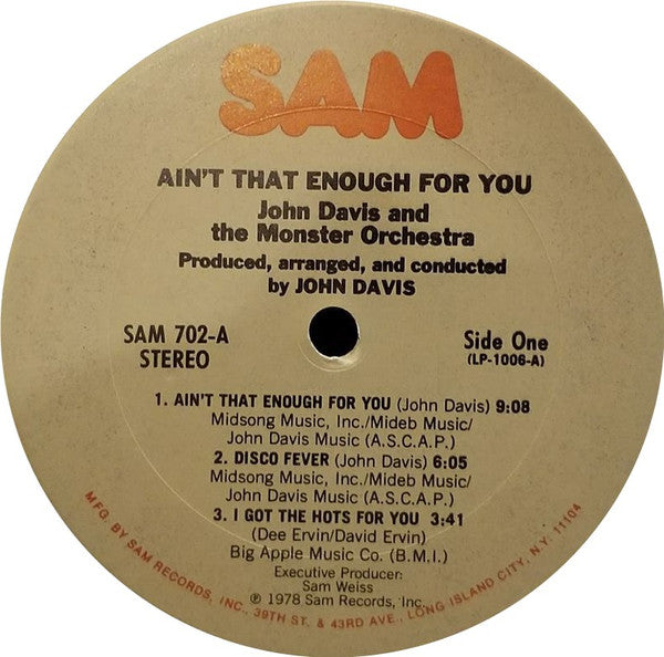 John Davis & The Monster Orchestra : Ain't That Enough For You (LP, Album)