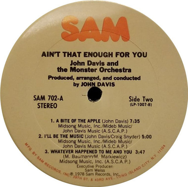 John Davis & The Monster Orchestra : Ain't That Enough For You (LP, Album)