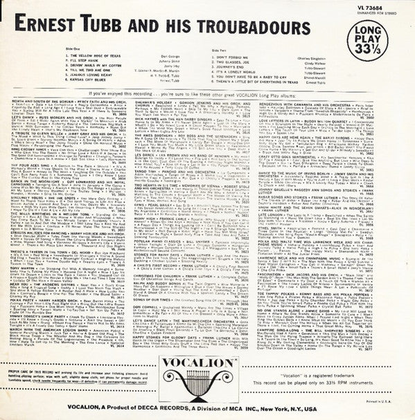 Ernest Tubb And His Texas Troubadours : Ernest Tubb And His Texas Troubadours (LP)