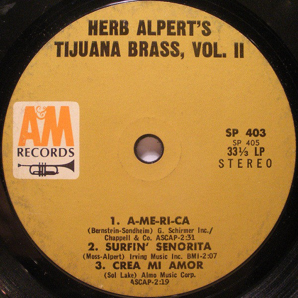 Herb Alpert & The Tijuana Brass : Herb Alpert's Tijuana Brass, Vol. 2 (7", Jukebox)