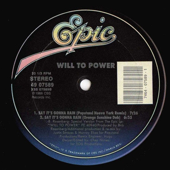 Will To Power : Say It's Gonna Rain (New Remixes) (12")