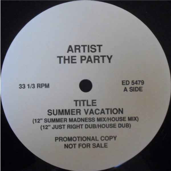 The Party : Summer Vacation (12", Promo)