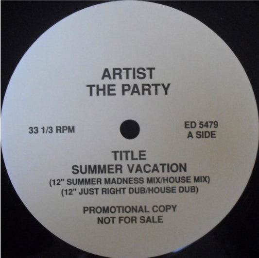 The Party : Summer Vacation (12", Promo)