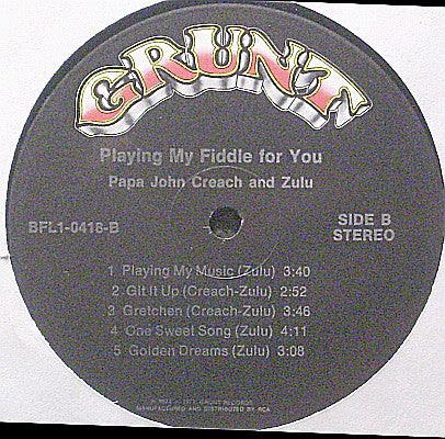 Papa John Creach & Zulu (9) : Playing My Fiddle For You (LP, Album, Hol)