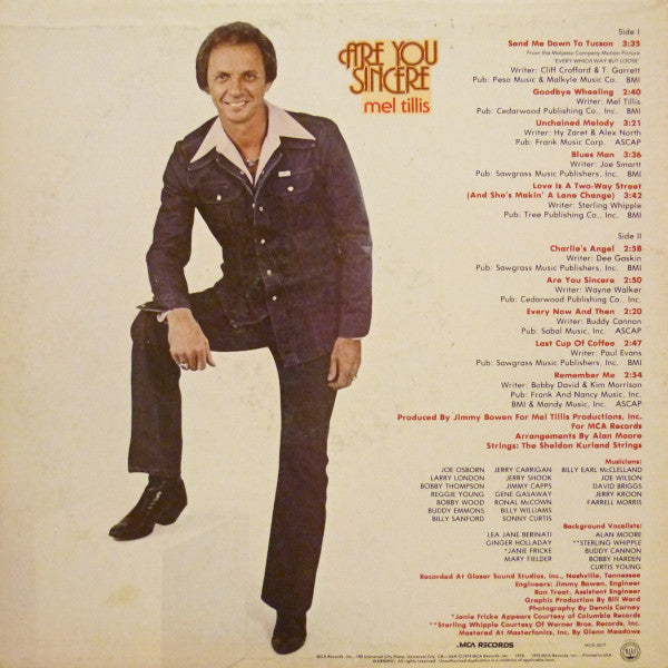 Mel Tillis : Are You Sincere (LP, Album, Pin)