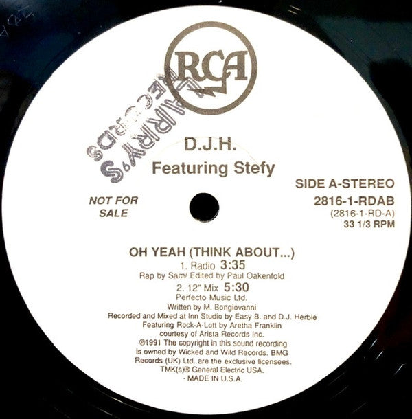 DJ H. Feat. Stefy : Oh Yeah (Think About...) (12", Promo)