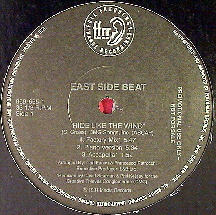 East Side Beat : Ride Like The Wind (12", Promo)