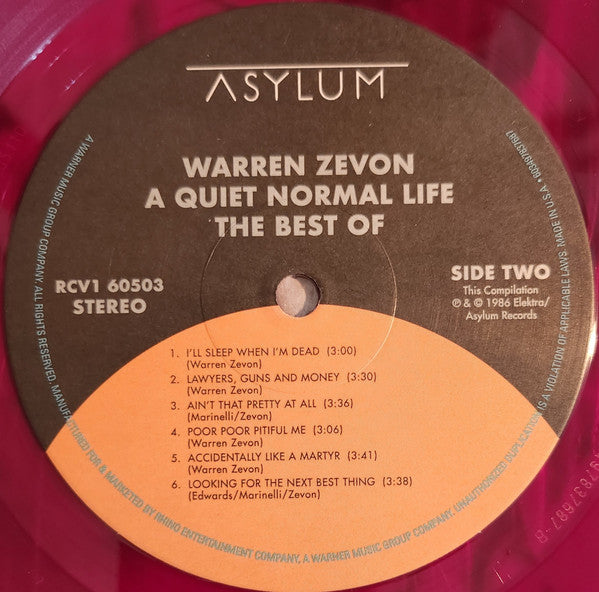 Warren Zevon : A Quiet Normal Life: The Best Of Warren Zevon (LP, Comp, Ltd, RE, Tra)
