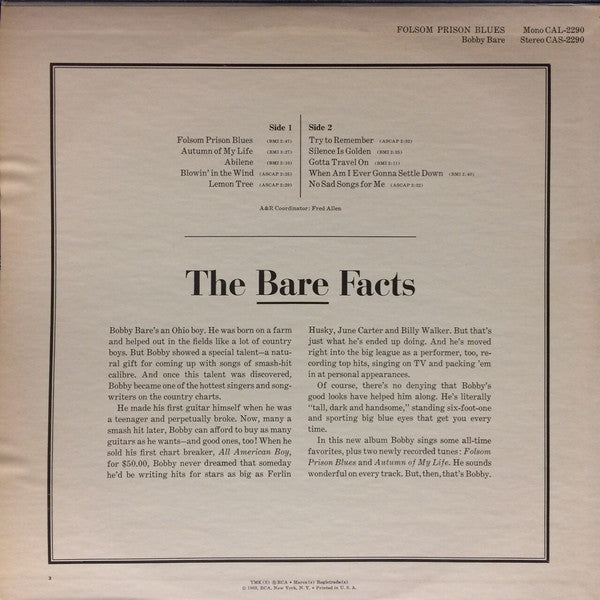 Bobby Bare : Folsom Prison Blues (LP, Album)