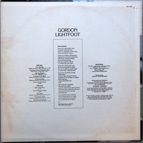 Gordon Lightfoot : Don Quixote (LP, Album, RP, Los)