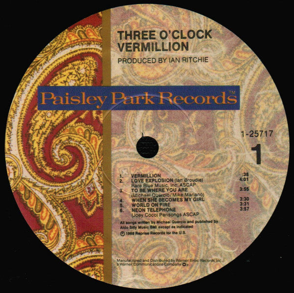 The Three O'Clock : Vermillion (LP, Album, SRC)