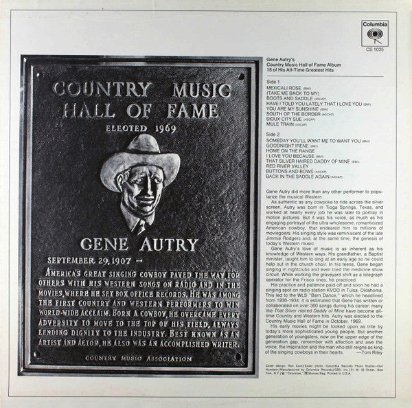 Gene Autry : Gene Autry's Country Music Hall Of Fame Album (LP, Comp, Ter)