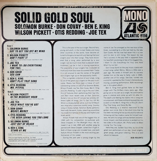 Various : Solid Gold Soul (America's Great Soul Singers) (LP, Comp, Mono)