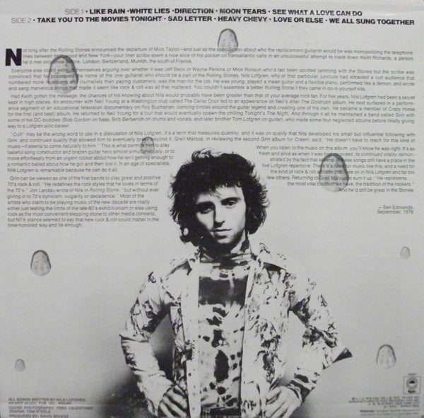 Grin Featuring Nils Lofgren : The Best Of Grin Featuring Nils Lofgren (LP, Comp, Ora)