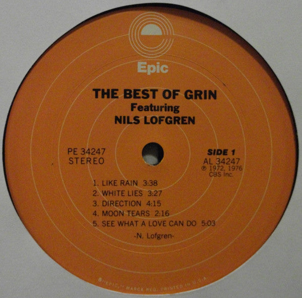 Grin Featuring Nils Lofgren : The Best Of Grin Featuring Nils Lofgren (LP, Comp, Ora)