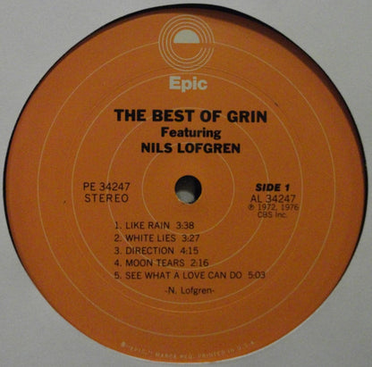 Grin Featuring Nils Lofgren : The Best Of Grin Featuring Nils Lofgren (LP, Comp, Ora)