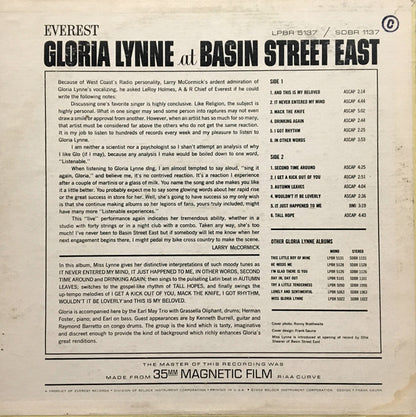 Gloria Lynne : At Basin Street East (LP, Album, Mono)