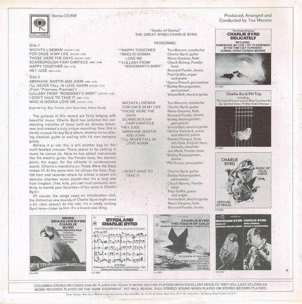 Charlie Byrd : The Great Byrd (LP, Album, RE)