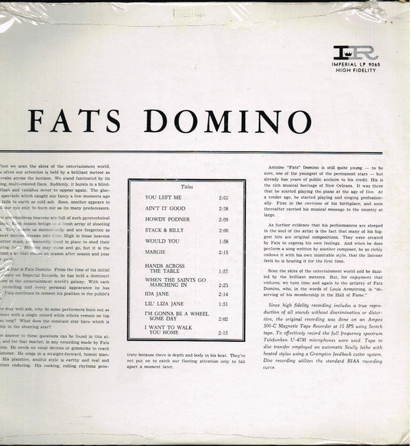 Fats Domino : Lets Play Fats Domino (LP, Album, Mono)