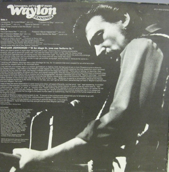Waylon Jennings : Lonesome, On'ry & Mean (LP, Album, RE)