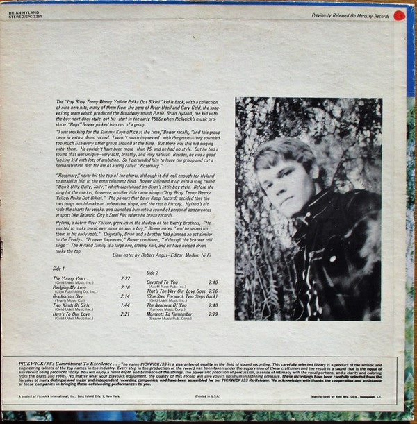 Brian Hyland : Young Years (LP, Album, RE)