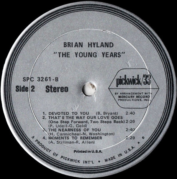 Brian Hyland : Young Years (LP, Album, RE)