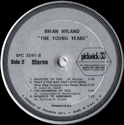 Brian Hyland : Young Years (LP, Album, RE)