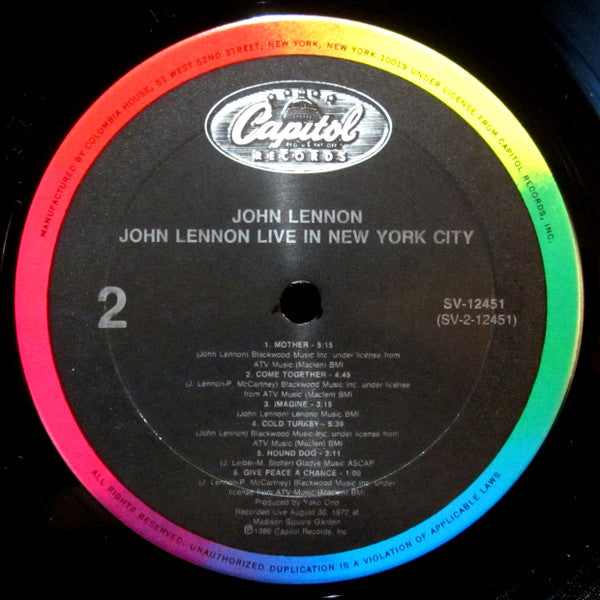 John Lennon : Live In New York City (LP, Album, Club, Col)
