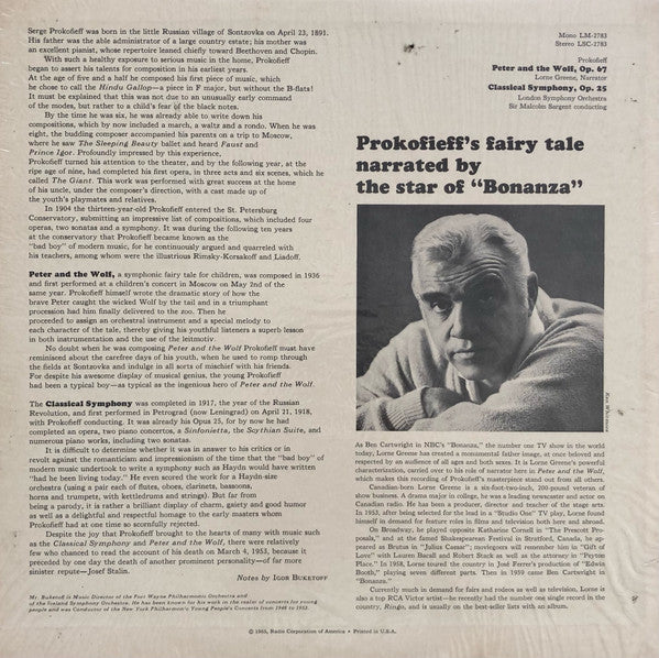 Sergei Prokofiev, Lorne Greene - London Symphony Orchestra, Sir Malcolm Sargent : Peter And The Wolf / Classical Symphony (LP, Album)