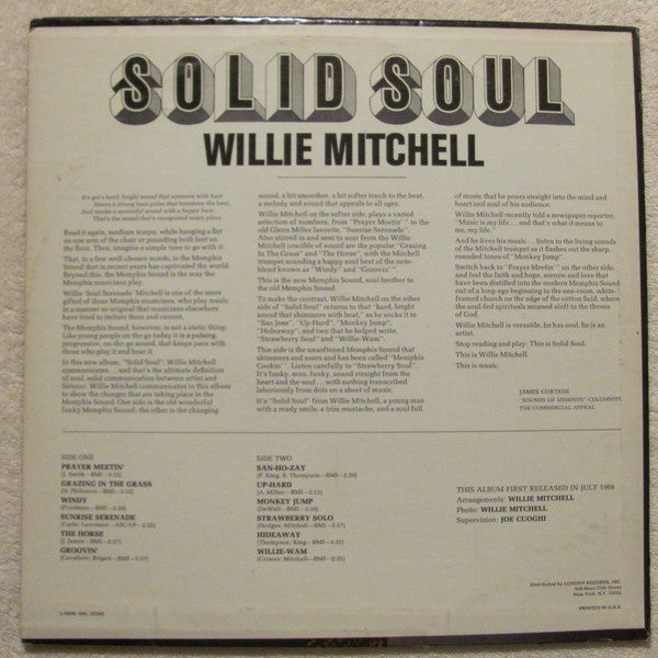 Willie Mitchell : Solid Soul (LP, Album)
