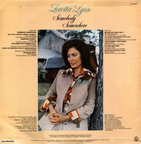 Loretta Lynn : Somebody Somewhere (LP, Album, Pin)