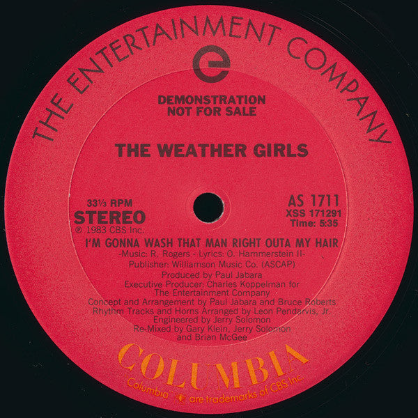 The Weather Girls : I'm Gonna Wash That Man Right Outa My Hair (12", Single, Promo)