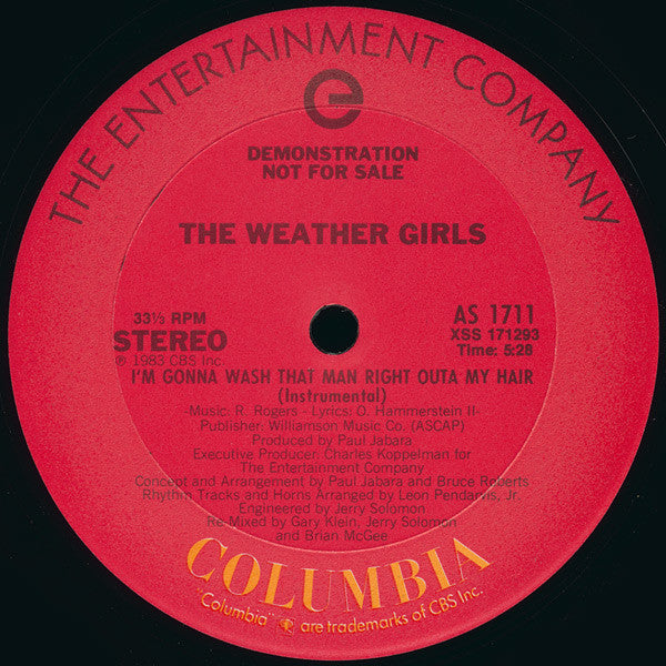 The Weather Girls : I'm Gonna Wash That Man Right Outa My Hair (12", Single, Promo)