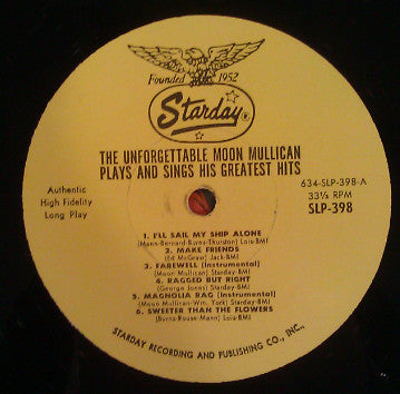 Moon Mullican : The Unforgettable Moon Mullican Plays And Sings His Greatest Hits (LP, Comp)