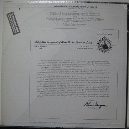 Johnny Paycheck : Someone To Give My Love To (LP, Album)
