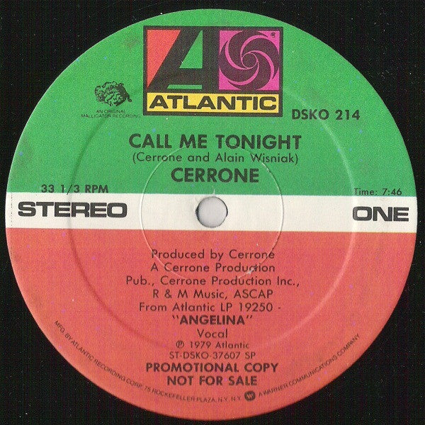 Cerrone / Kongas : Call Me Tonight / Gimme Some Loving (12", M/Print, Promo)
