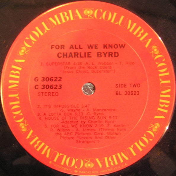 Charlie Byrd : For All We Know (2xLP, Album, Gat)