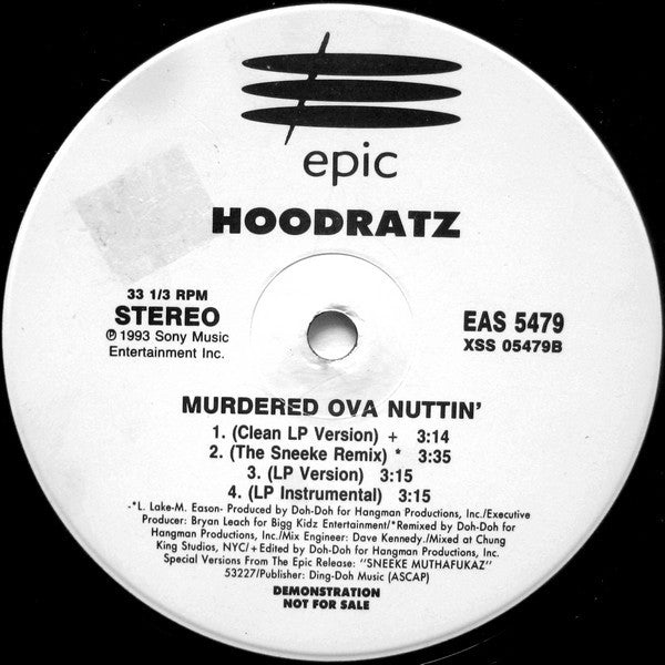Hoodratz : Murdered Ova Nuttin' (12", Promo)