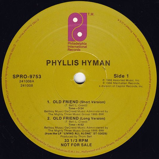Phyllis Hyman : Old Friend / Screaming At The Moon (12", Promo)