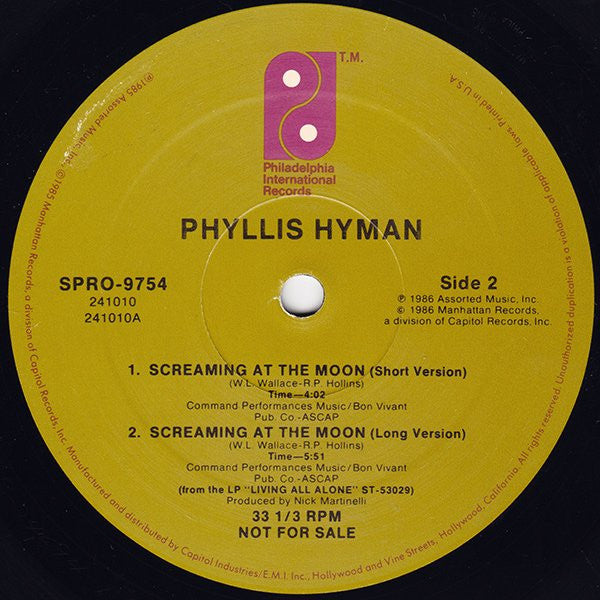 Phyllis Hyman : Old Friend / Screaming At The Moon (12", Promo)