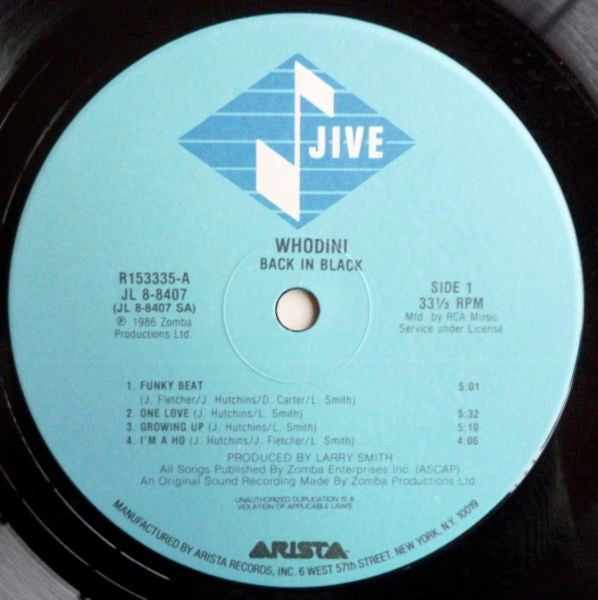 Whodini : Back In Black (LP, Album, Club, RCA)