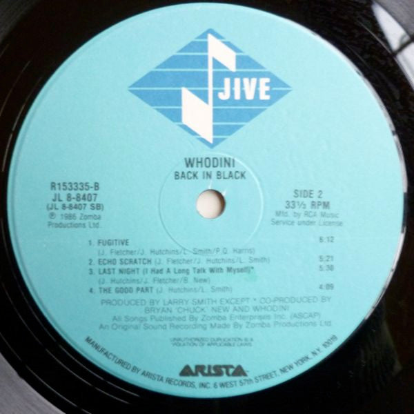 Whodini : Back In Black (LP, Album, Club, RCA)