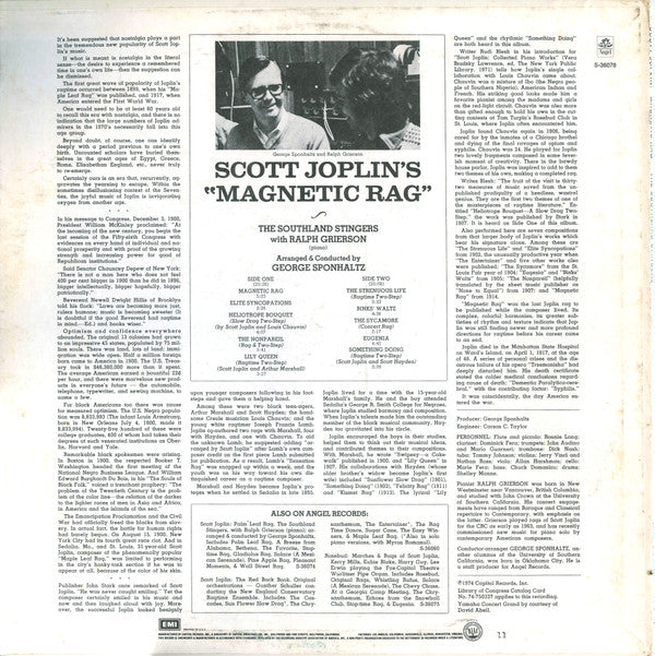 Scott Joplin, The Southland Stingers With Ralph Grierson, George Sponhaltz : Magnetic Rag (LP)