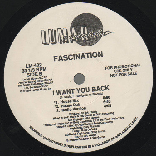 Fascination : I Want You Back (12", Promo)