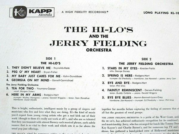The Hi-Lo's And The Jerry Fielding Orchestra : The Hi-Lo's And The Jerry Fielding Orchestra (LP, Album)
