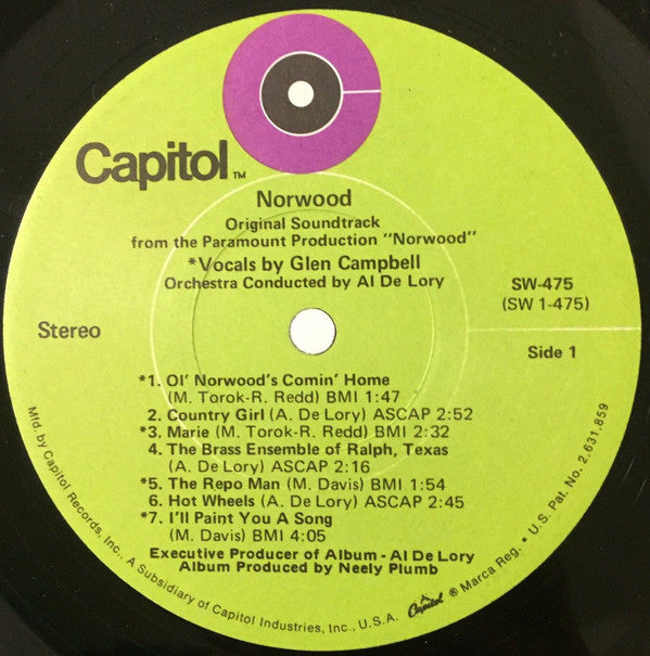 Al De Lory / Glen Campbell : Norwood - Motion Picture Soundtrack (LP, Los)