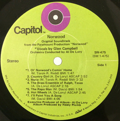 Al De Lory / Glen Campbell : Norwood - Motion Picture Soundtrack (LP, Los)